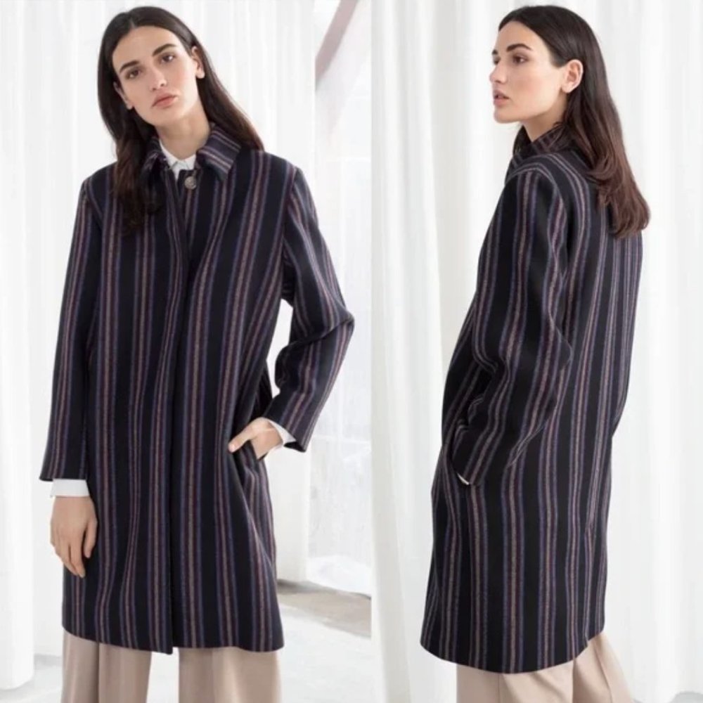 NWT & other stories Striped Wool Blend Trench Coat - Size US 4